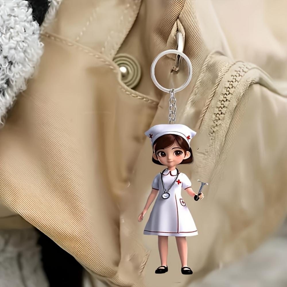 6-элементный акриловый плоский 2D-брелок для ключей с милой тематикой «Медсестра» Симпатичные персонажи мультфильмов «Медсестра», подходит для Дня медсестер, врачей, подарков и сувениров для медсестер