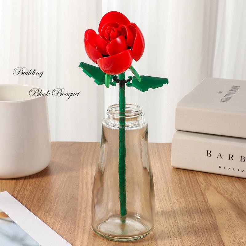 Tulip Lego-Compatible Everlasting Flower Building Blocks: Puzzle Ornament Potted Plant Toy, Valentine's Day Rose Gift.