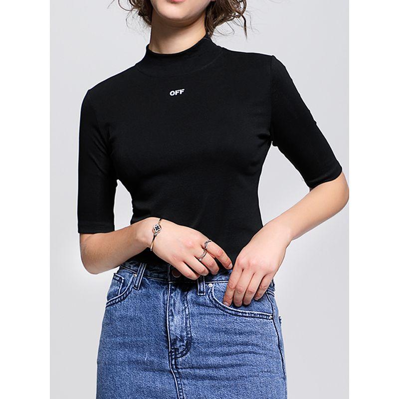 Fashion European 2025 Summer New Arrival Easiest for Match Pure Cotton T-shirt Women's Half Turtleneck Slim Looking Letter Underwear Blouse Fashion