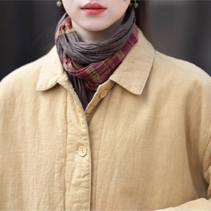 Johnature Женские зимние парки в китайском стиле с отложным воротником на пуговицах, теплые пальто с карманами и длинными рукавами, хлопковые парки