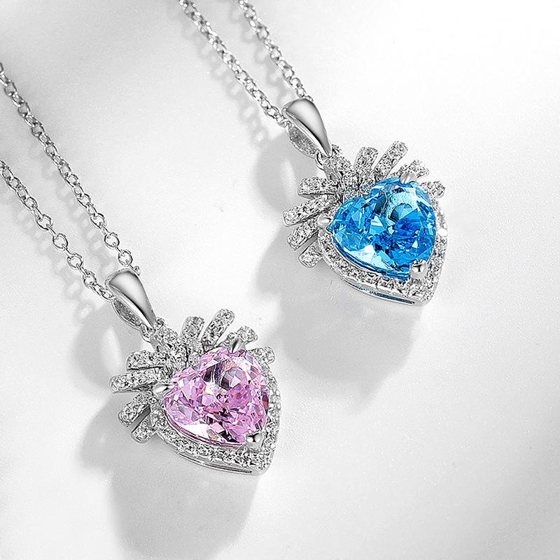 Treasure Love Shape Sapphire Pendant Pink Diamond Color Treasure Collarbone Chain Jewelry Accessories Women