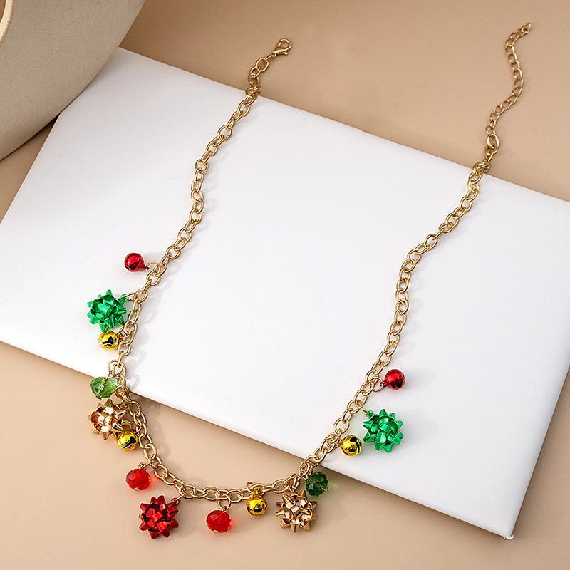 European & American Christmas Multi-color Bell & Flower Clavicle Chain Necklace - Creative Minimalist Cartoon Design for Women