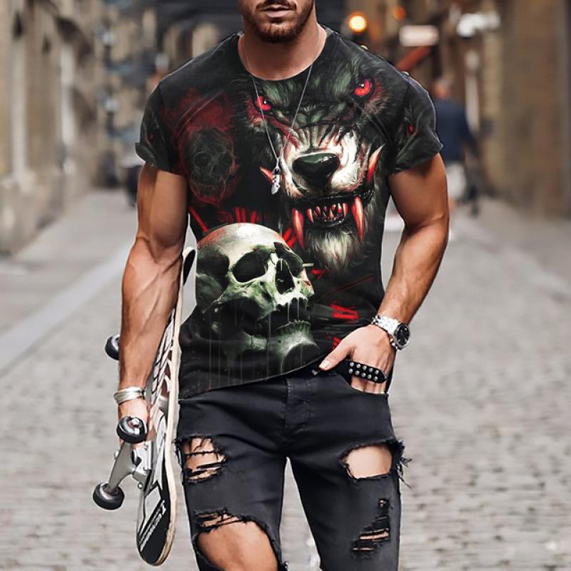 Мужская футболка со страшным черепом, футболка с 3D принтом черепа, мужская футболка большого размера с короткими рукавами, панк-топ, мужской костюм смерти