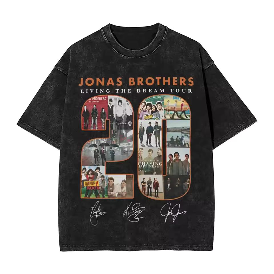 Vintage Washed Fashion Y2k Clothing Joe J. Onas Brothers 20th Anniversary Jonas T-shirt Summer Casual Loose Streetwear Unisex