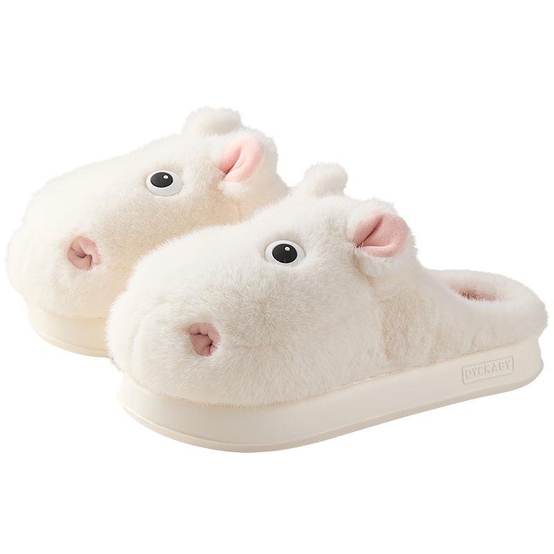 Милые маленькие хлопковые тапочки-бегемотики, теплые осенью и зимой, нескользящие, с утолщенным ворсом, домашние, для тепла ног, пушистые тапочки для женщин