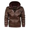 Autumn and Winter Men's Detachable Knitted Hooded Pu Leather Jacket Large Size Casual Versatile Trendy Leather Jacket