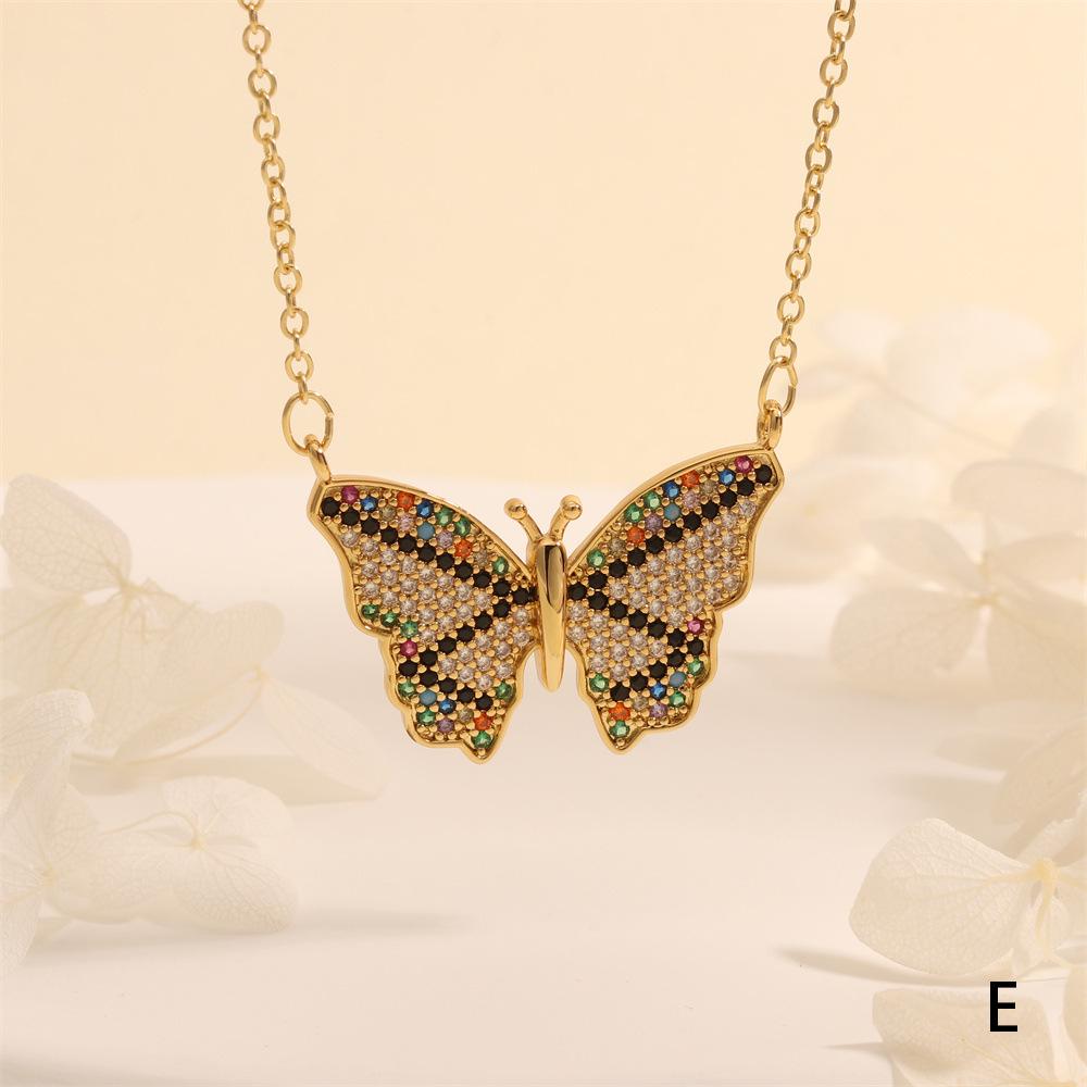 Ожерелье-подвеска «Бабочка» с цирконом и цветной инкрустацией - Модные медные украшения с насекомыми
