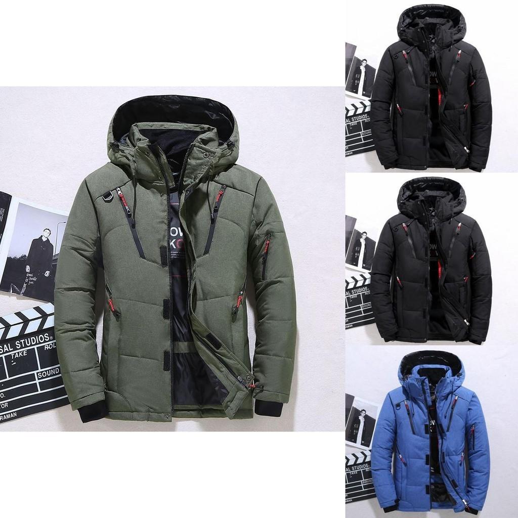 Men's Winter Warm Duck Down Jacket With Thick Hood And Adjustable Cuffs