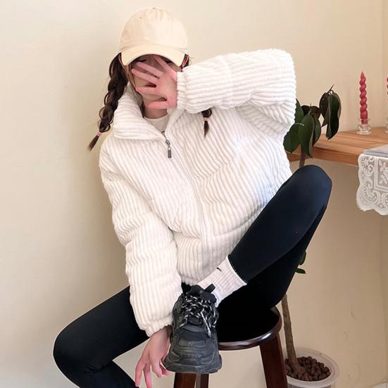 Женская вельветовая куртка-пуховик с длинными рукавами на молнии, стеганое пуховое пальто, зимняя утолщенная теплая куртка с подкладкой