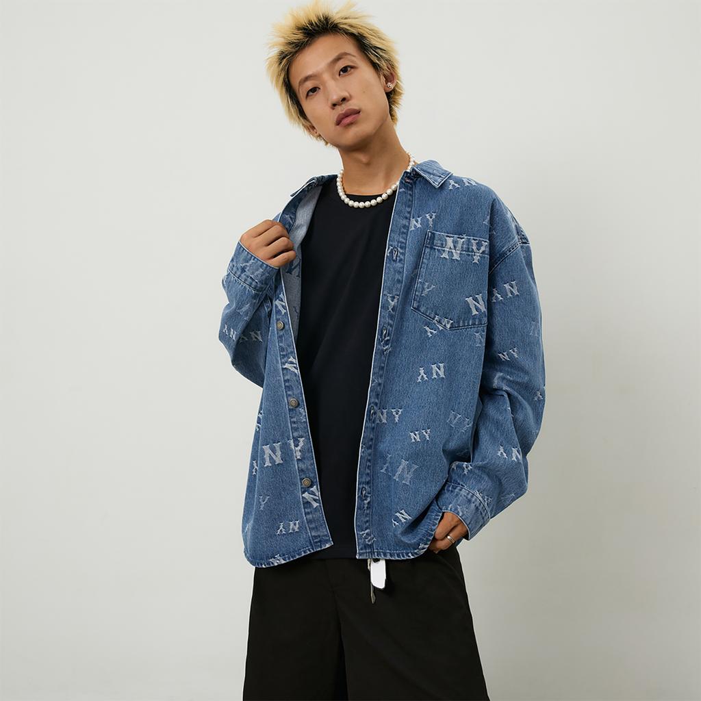 Новая коллекция MLB MONOGRAM New York Yankees 24FW Джинсовая рубашка Унисекс Индиго 3ADRM0244-50INS