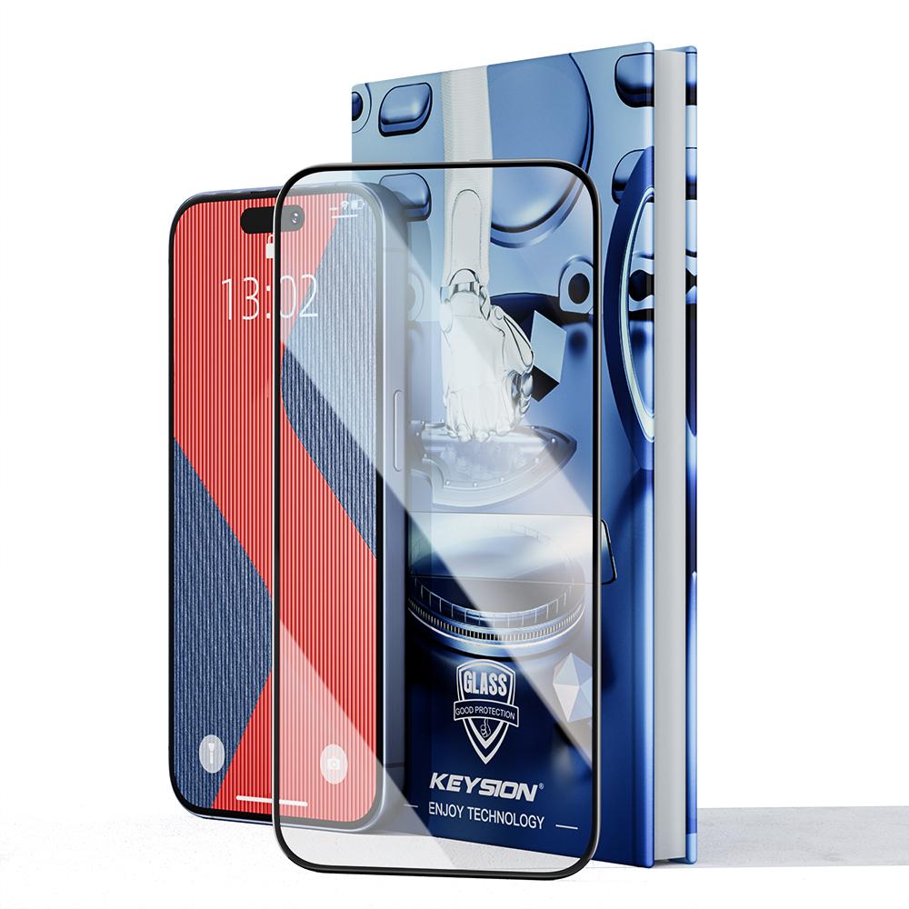 KEYSION Закаленное стекло Full Cover для iPhone 16 Pro Max Full Glue HD Screen Защитная стеклянная пленка для iPhone 15 14 13 12 Pro Max
