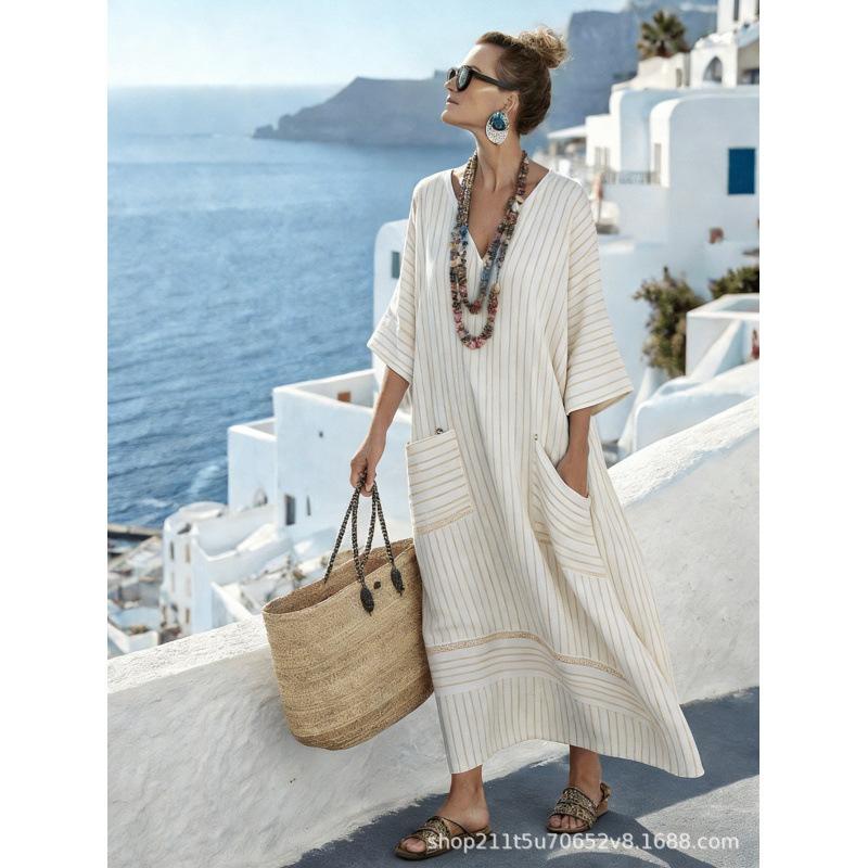 European and American bohemian women's dress seaside vacation elegant fashion print