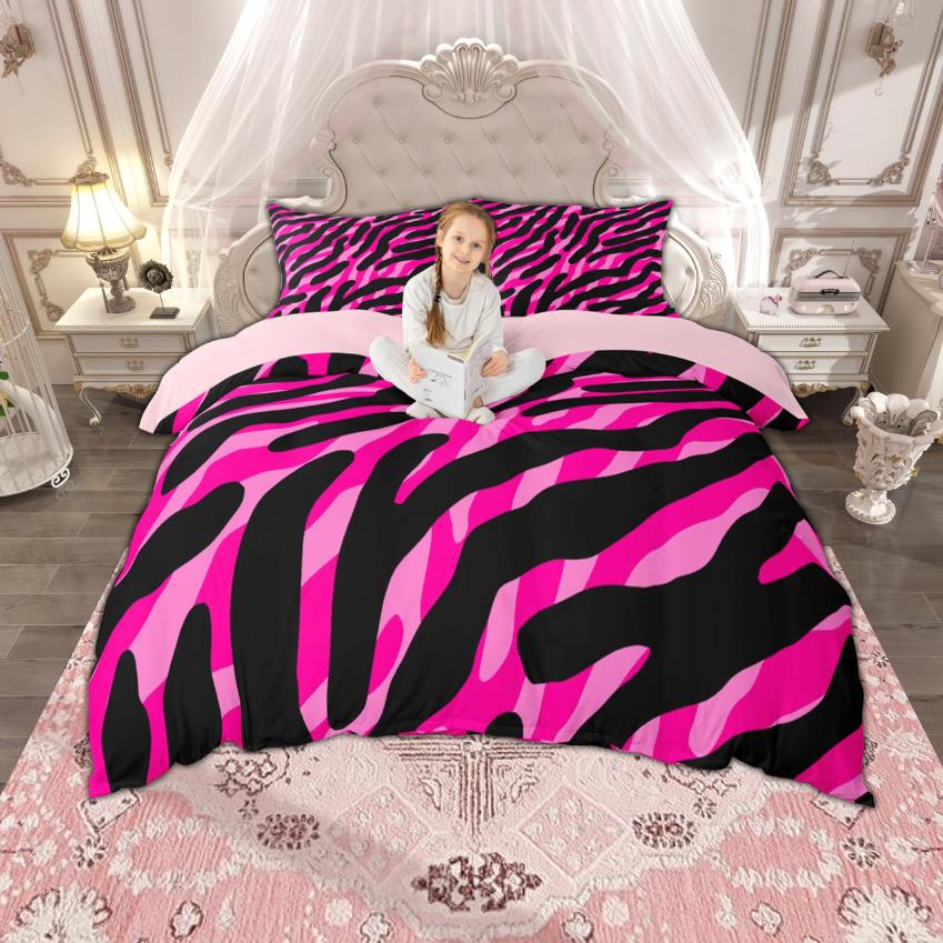Homewish Постельное белье для девочек, ярко-розовый комплект пододеяльника 2 предмета/3 предмета, постельное белье с принтом зебры и леопарда, комплект пододеяльника с принтом гепарда