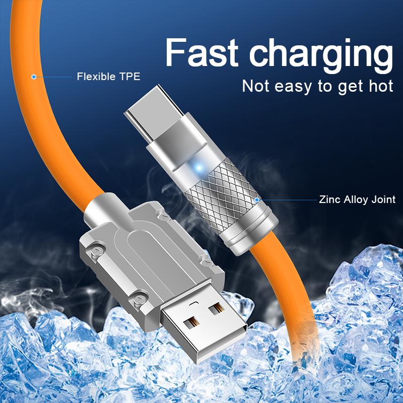 120W 6A Super Fast Charge Type C Liquid Silicone Cable Quick Charge 1M USB to Usb C Fast Charger Cable for Huawei Samsung Xiaomi