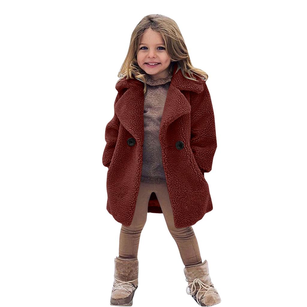Girls Winter Warm Faux Fur Coats Kids Turndown Collar Outerwear Children Solid Colour Overcoat Casual Outer Clothing