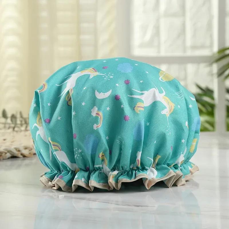 Ctallthy Unicorn Pony Милые толстые женские шапочки для душа, цветные двухслойные шапочки для душа, для взрослых, водонепроницаемые кухонные шапочки