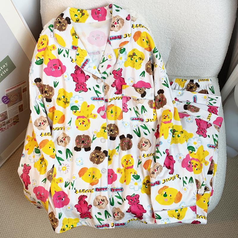 Весна Осень Милый Сетчатый Девочки Пижамный Комплект Длинный Рукав Для Отдыха Пижамы Женщин Свободная Ночная Рубашка Домашняя Одежда Костюм