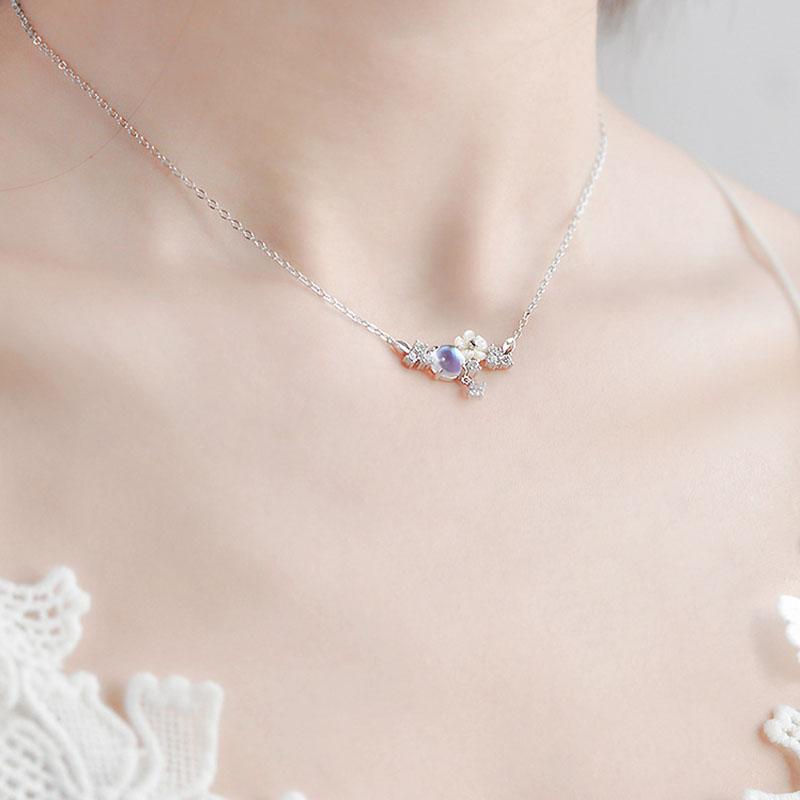 ANENJERY Серебряное цветное ожерелье с цветком в виде кристальной ракушки для женщин, милая цепочка на ключицы, ювелирные изделия для девочек, оптовая продажа