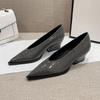 Spring 2025 New Black Pointed Head V Mouth Thick Heel Single Shoes Women's Fashion Patent Leather Middle Heel Grandma Shoes Professional Women's Shoes