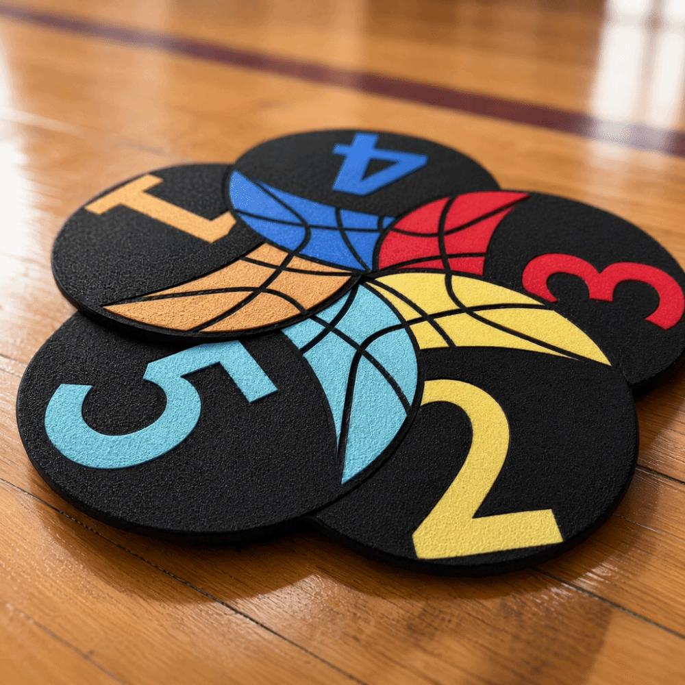 6PCS Rubber Basketball Spot Marker Anti-Slip Numbered Practice Mats Basketball Dribbling