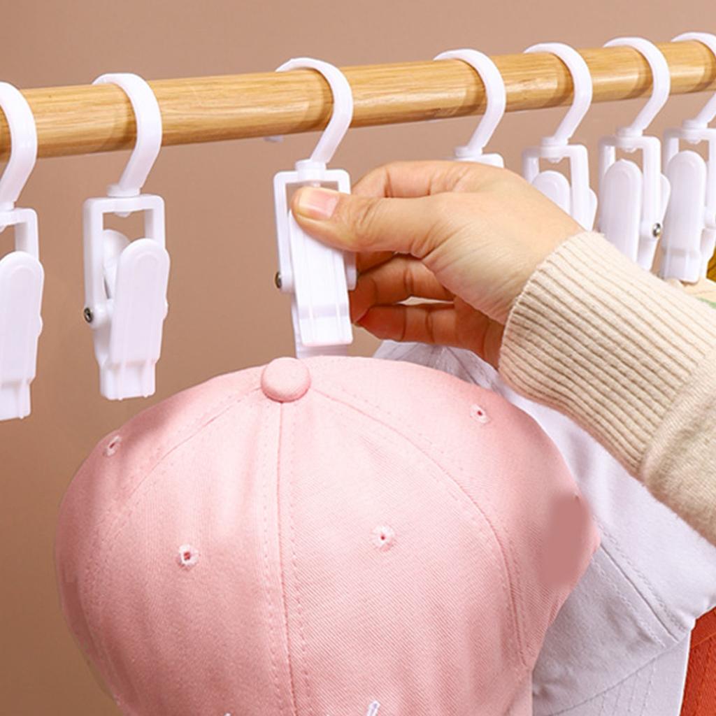 10pcs Clothes Hook Clips Multi Purpose Strong Load Bearing Rotatable Plastic Hat Hanging Clips for Socks Curtains