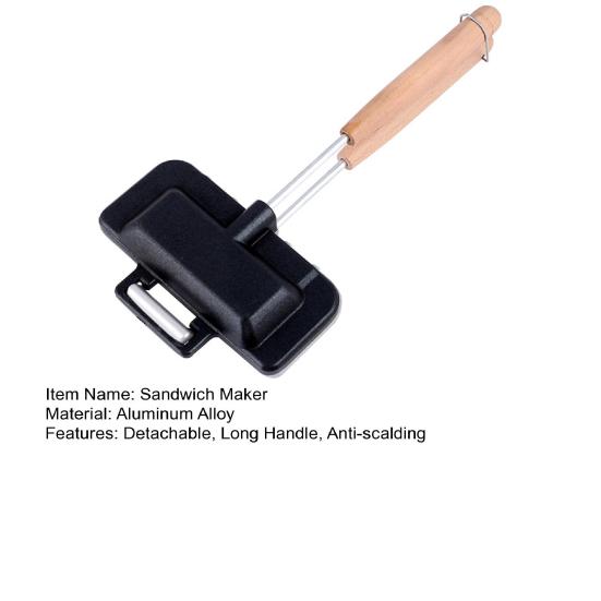 Уличная сковорода для сэндвичей для кемпинга с длинной деревянной ручкой из алюминиевого сплава, одна сковорода для пирога, портативная сэндвич-машина для костра, посуда для кемпинга, походная посуда для костра