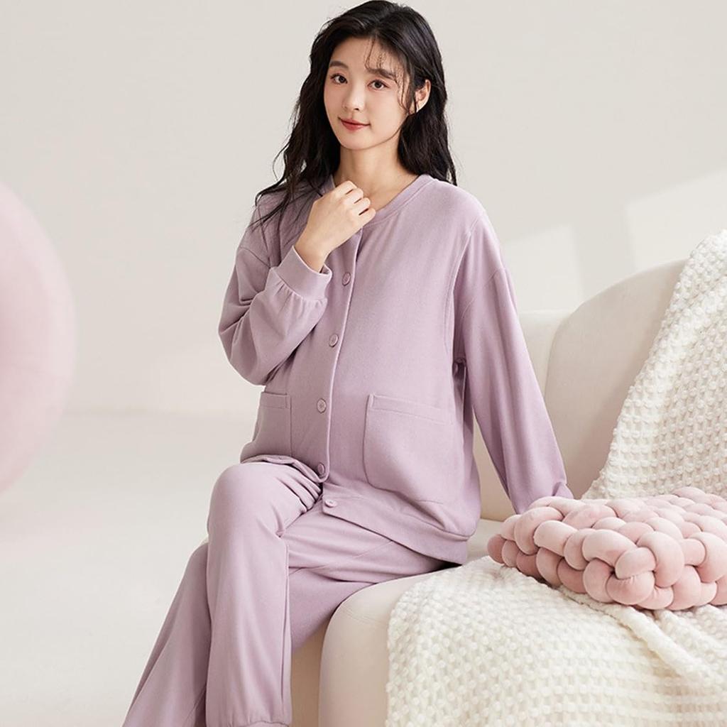 Shop Maternity with Nursing for Prenatal and Long Open Purple [select Tomorrow] Pajamas, Warm, Nursing, Spout, Postnatal, Sleeves, Front, Autumn,