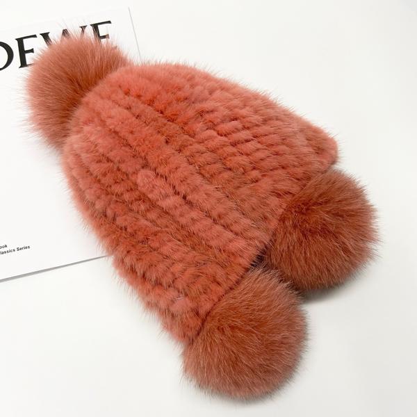 Kids Warm Winter Hats Natural Mink Fur Knitted Beanies 3 Balls Stylish Outdoor Snow Earflap Hats