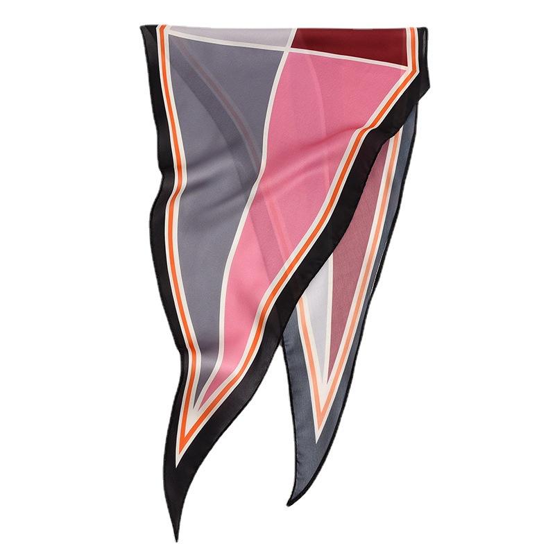 Sunscreen Scarf for Women's Spring and Autumn New Style Simulated Silk Literary Geometric Color-blocking Diamond Small Silk Scarf Scarf Scarf