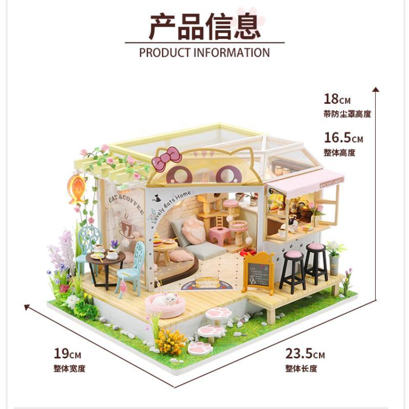 Милые кошки, домашний магазин кошачьего кафе, кукольный домик, деревянные игрушки ручной работы, хижина, 3D-головоломка, кошачье кафе, небольшой сад, подарки на день рождения для детей