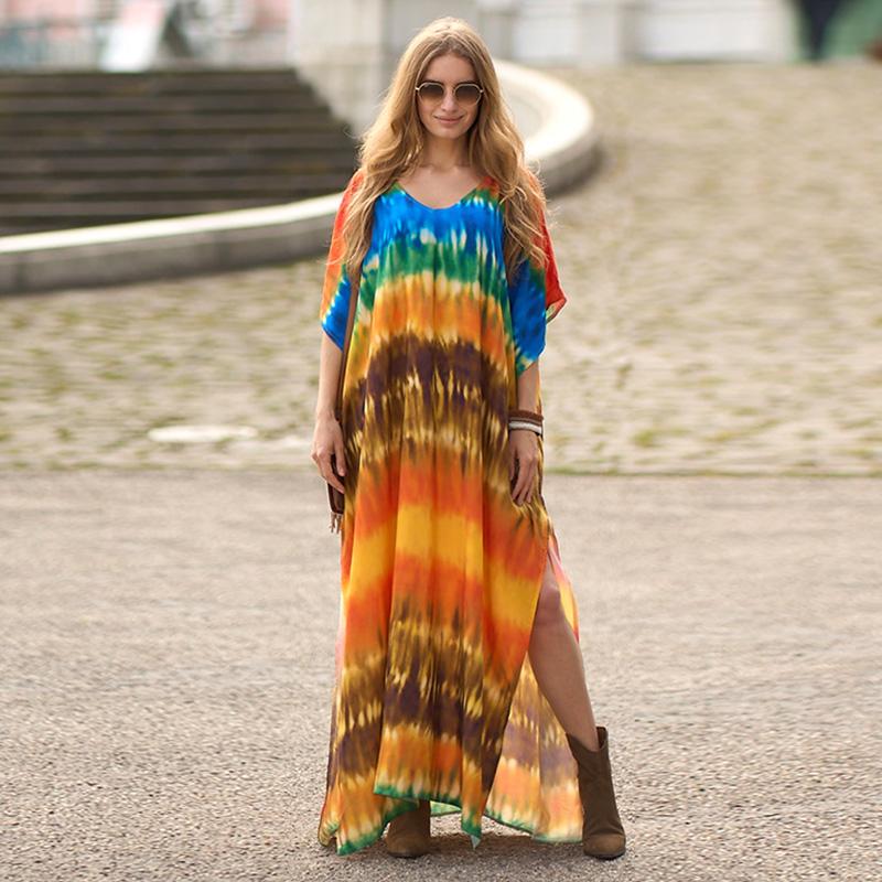 EDOLYNSA Турецкий халат с принтом и рукавами «летучая мышь», летняя туника, купальник больших размеров, накидка для женских купальников, синие платья-кафтаны Q1415