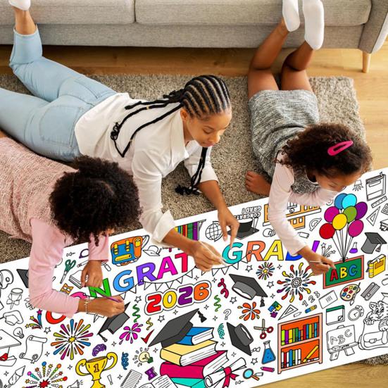 Гигантский раскрашивающий плакат на выпускной 72 x 30 дюймов, большая скатерть-раскраска «Поздравляем с выпускным» для детей, активности на выпускной в детском саду, принадлежности для вечеринки