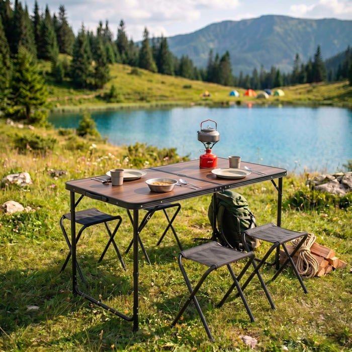 Ensemble camping pliant - SPRINGOS - CS0180 - format valisette - 4 chaises - table réglable 3 hauteurs