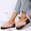 Fashion Women's Slippers with Faux Fur Non Slip Platform Wedges Flip-Flops for Woman 2025 Fashion Summer Vacation Beach Sandals Mujer