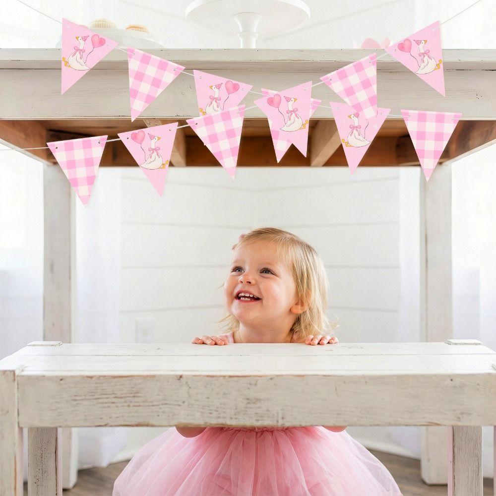 Pink Color One Silly Goose Party Triangle Banner Theme Design Goose Theme Garland  1st Birthday