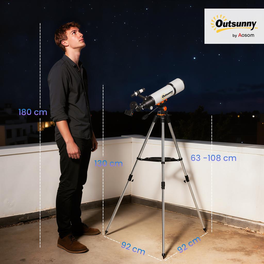Astronomical Telescope 80mm with AZ Mount, 2 Eyepieces and Smartphone Adapter, 92x92x130 cm, White and Black