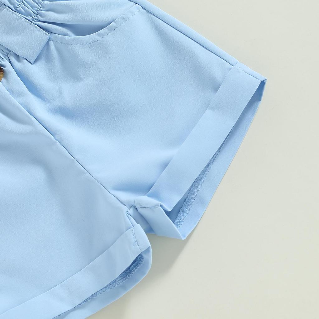 Комплекты летней одежды для маленьких девочек: белые топы в рубчик без рукавов с рюшами + однотонные шорты