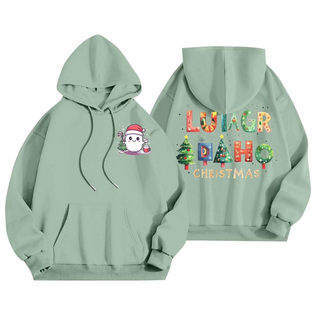 Women's Casual Long Sleeve Pullover Christmas Printed Hooded Sweatshirt With Pockets