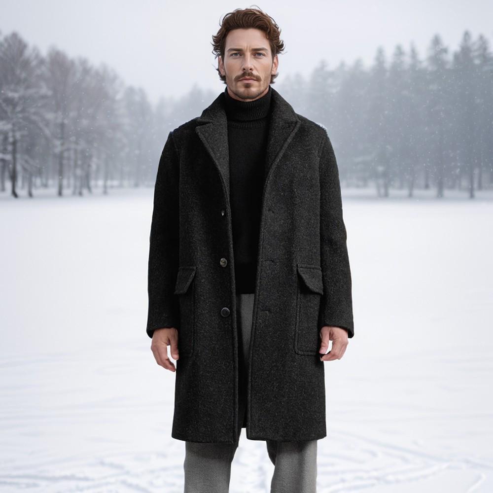 В наличии: Мужское ретро однобортное длинное шерстяное пальто - Коллекция Осень/Зима