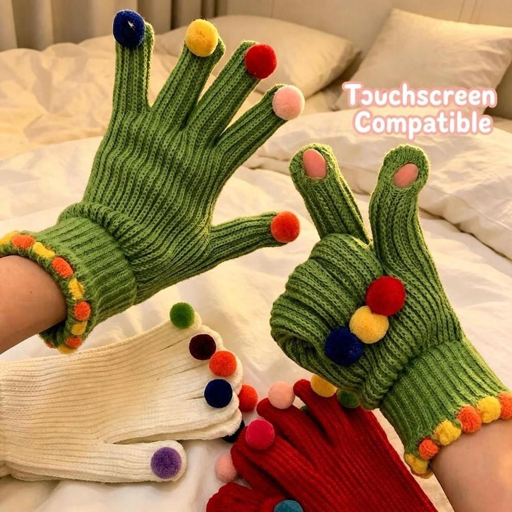 Candy Color Winter Cold Proof Knitted Gloves Warm Touchscreen Full Finger Gloves  Women