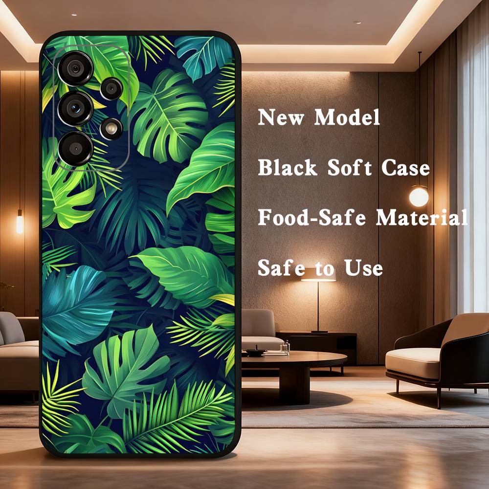 palm leaves Phone Case For Samsung Galaxy A73,31,32,72,41,53,52,71,22,5G,Note,J7,8,9 Soft Black Cover