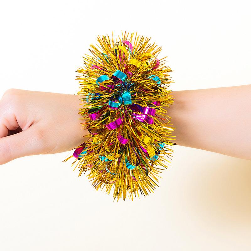 Metallic Tinsel Wrist Corsage Bracelets,Bulk Sparkly Pom Pom Wristbands for Kids Dance Recitals,Cheerleading & Party Decor