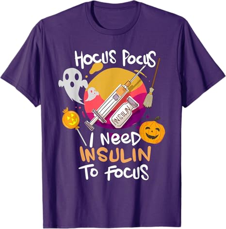 Type 1 Diabetes Hocus Pocus I Need Insulin To Focus Boys TShirt Humor Funny Halloween Costume Novelty Gift Fashion Diabetic Tee