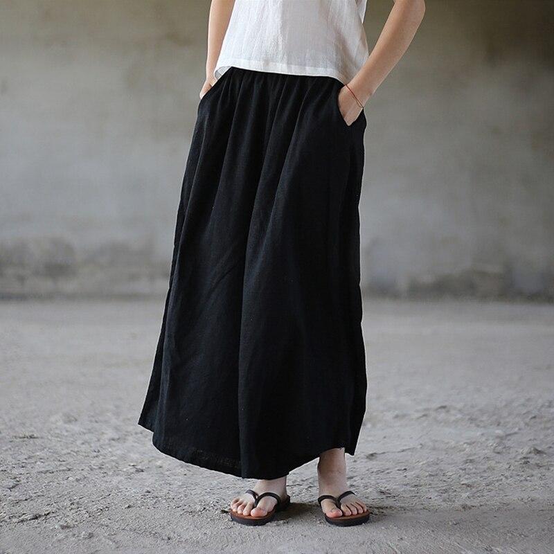 Summer Wide Leg Pants Trouser Pockets Loose Cotton Linen Women Solid Pants