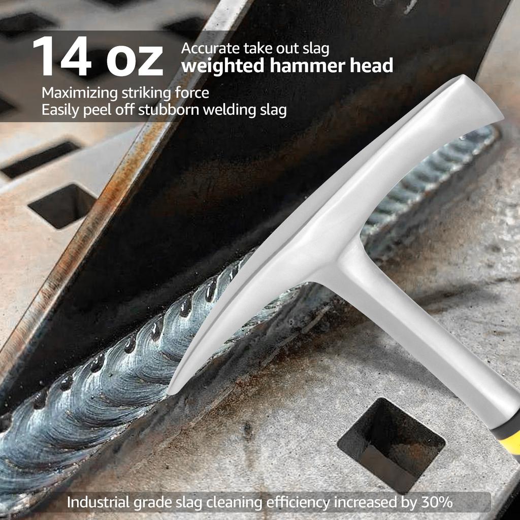 Молоток для скалывания весом 14 унций, сталь с высоким содержанием углерода, сварочный молоток для скалывания с нескользящей эргономичной рукояткой для шлифовки заусенцев