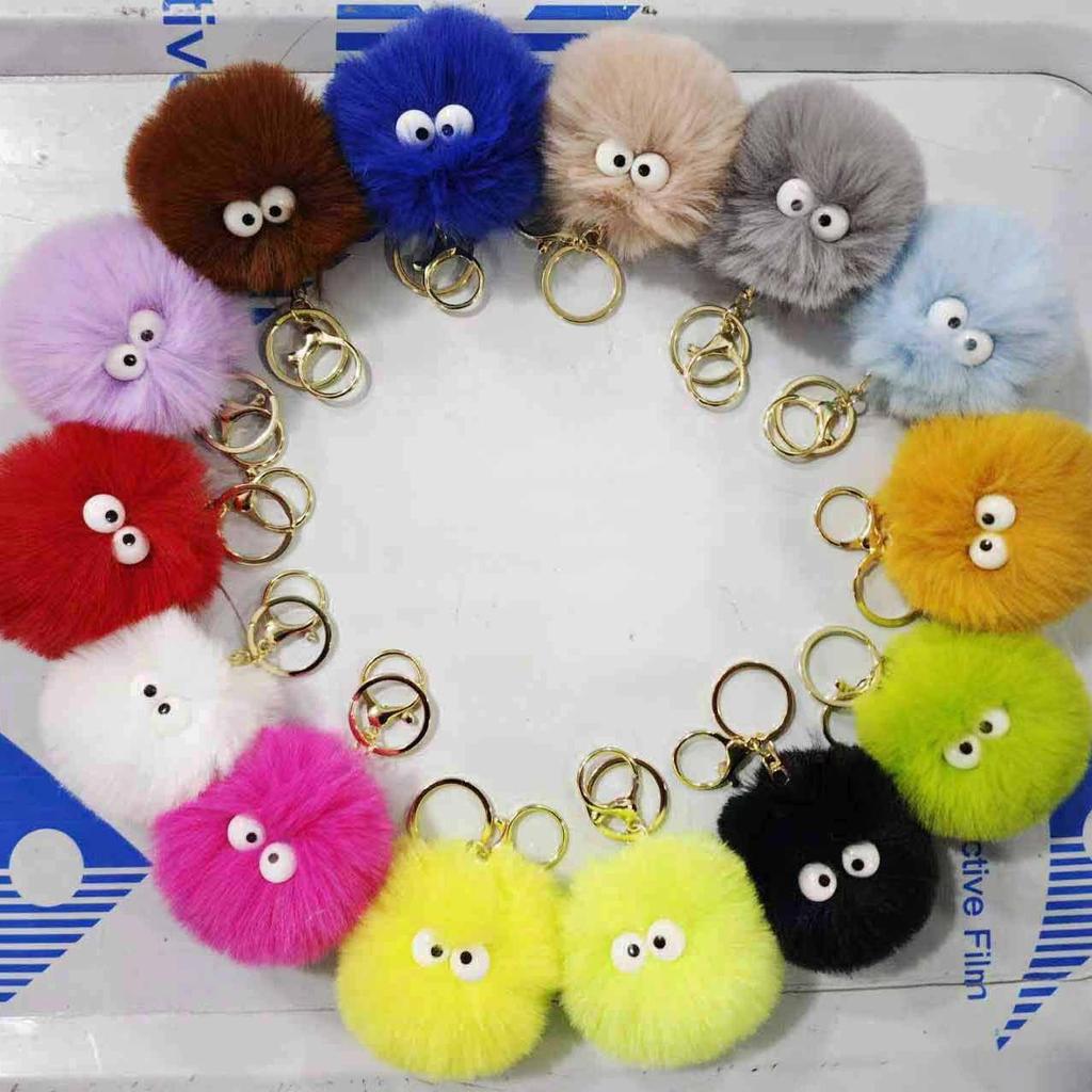 Cross-Border Plush Little Devil Soot Ball Faux Rex Rabbit Fur Pendant Keychain/Backpack Charm