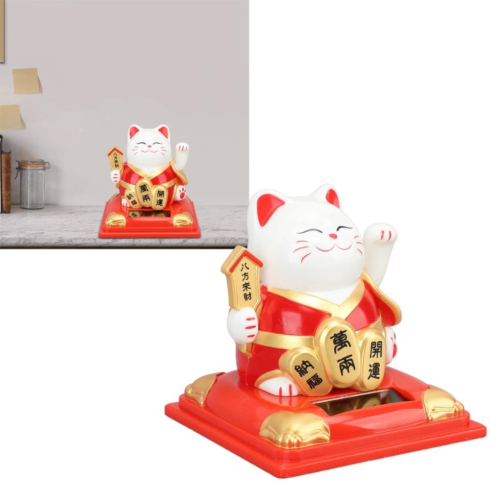 Red & Blue Mini Desktop Fortune Cat 3.19x3.86in Car Dashboard Cat Ornament Car Interior Decor