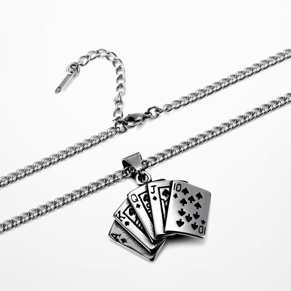S925 Poker Straight Flush Pendant Necklace - Trendy Minimalist Chain for Men & Women