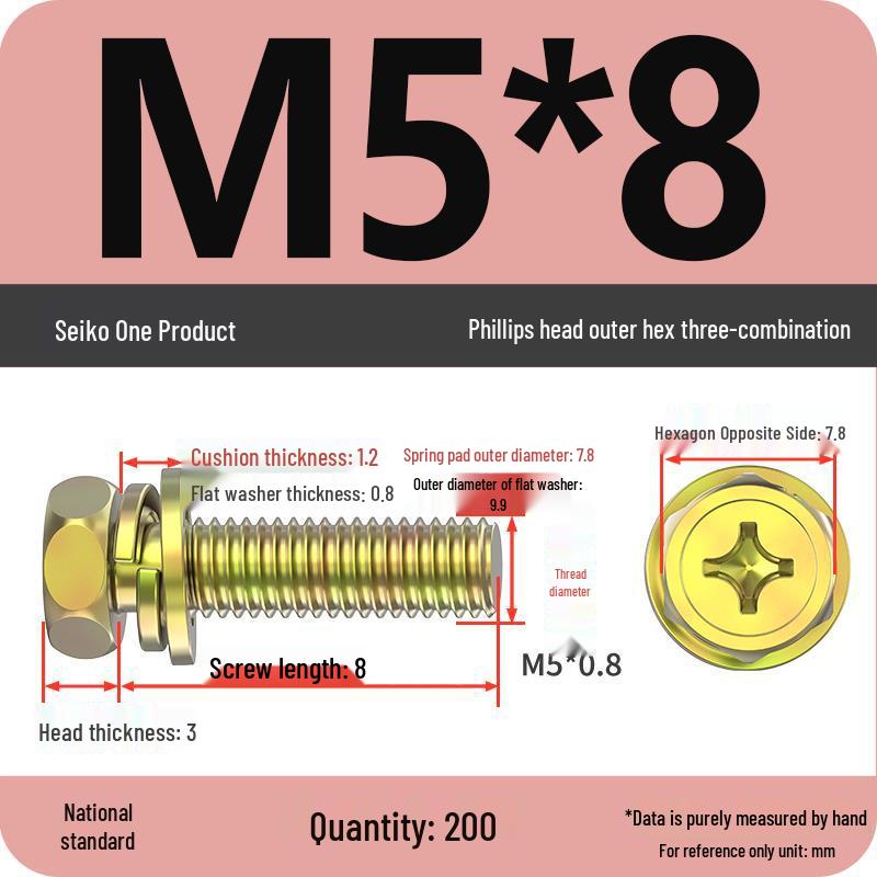 Набор болтов с шестигранной головкой и комбинированной резьбой с шайбой и пружинной шайбой