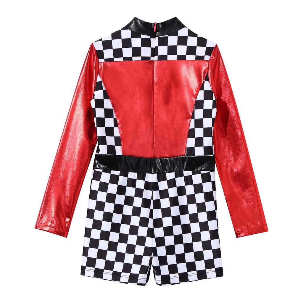 Костюм гонщицы, гоночный автомобиль, с длинным рукавом, клетчатый принт, молния сзади, короткий комбинезон, костюм для косплея